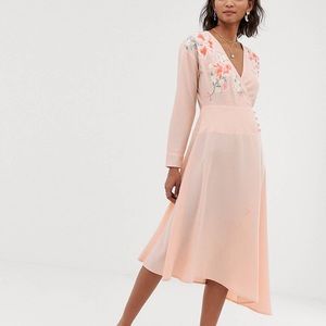 ASOS DESIGN embroidered wrap midi dress